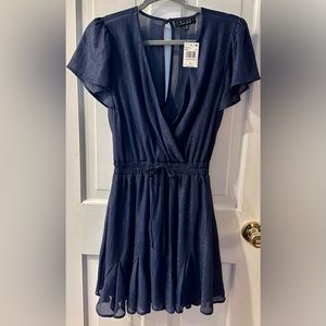Trixxi Navy Blue & Metallic Faux Wrap Dress - Size XS - NWT!
